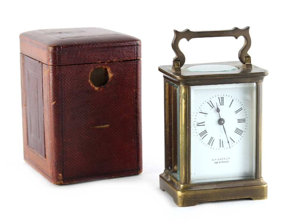 Property of a deceased estate - an early 20th century brass cased carriage clock timepiece, the