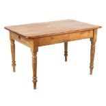 Property of a gentleman - a Victorian pine kitchen table with end drawer, on turned legs, 48ins. (
