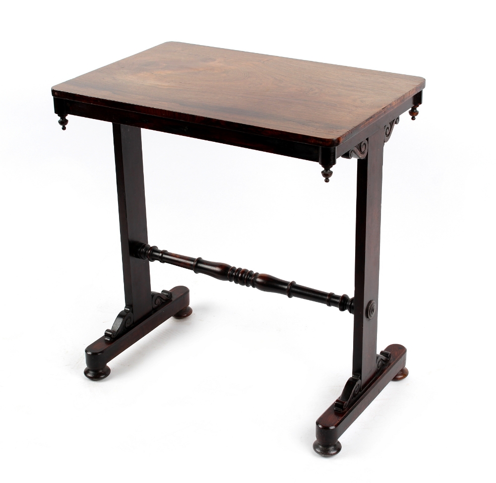 Property of a lady - a Victorian rosewood stretcher table, 26ins. (66cms.) wide.