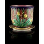 Property of a gentleman - a late 19th century Copeland majolica planter on saucer stand, 9ins. (