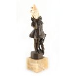 Property of a lady - an Art Deco bronze & ivory figure of a Pierrette, AT monogram in the cast, on
