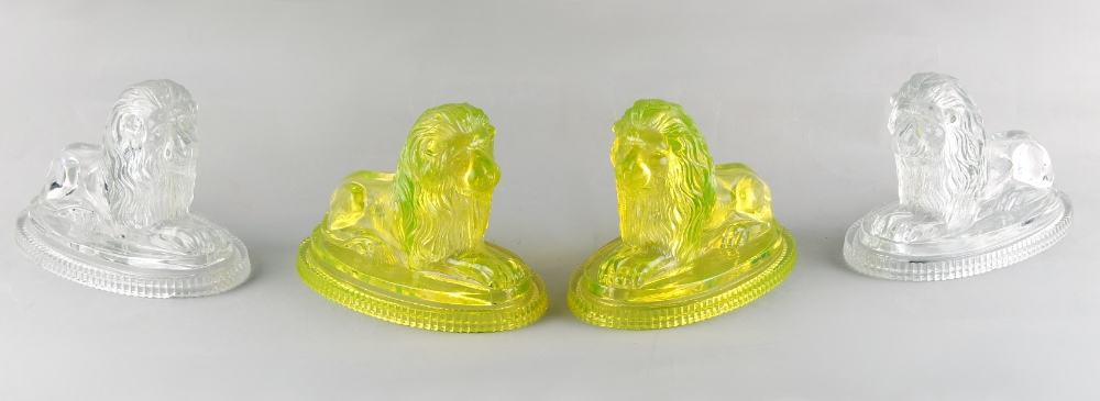 Property of a lady - a pair of late 19th century John Derbyshire uranium green glass paperweights in