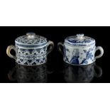 Property of a lady - two 18th century Dutch Delft two handled pots & covers, one painted with four