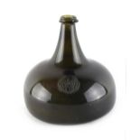 Property of a lady - a good sealed onion wine bottle, early 18th century, with high kick base, the