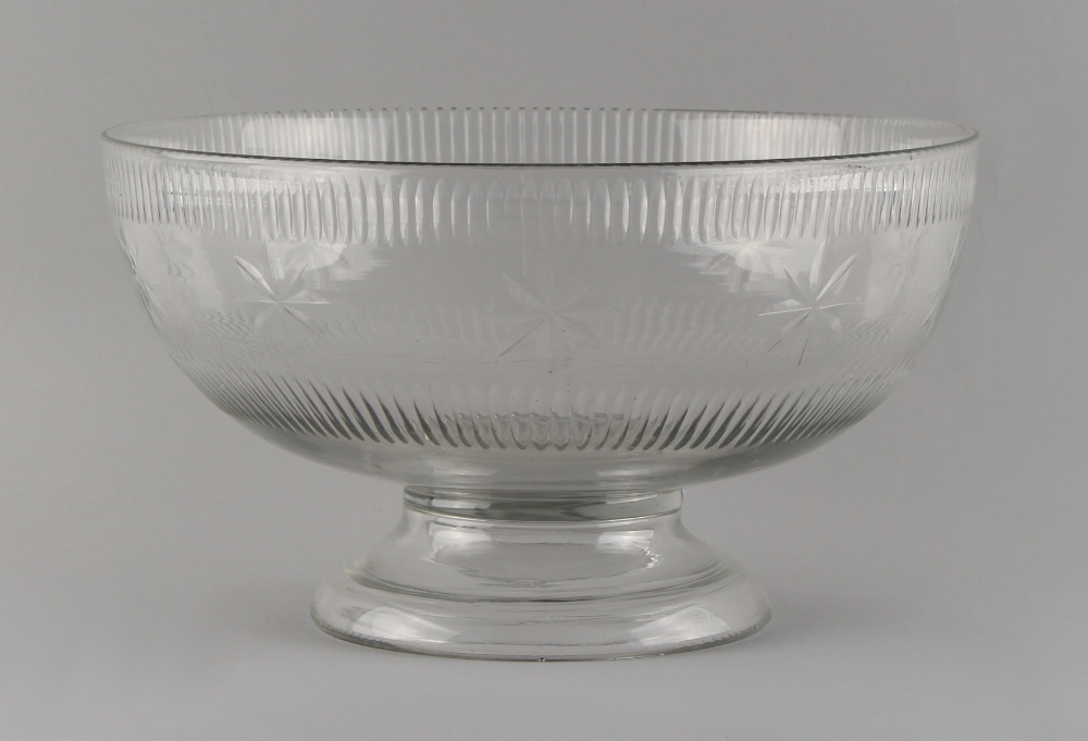 Property of a deceased estate - a 19th century glass pedestal bowl, possibly Irish, 11.15ins. (28.