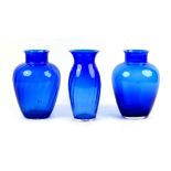 Property of a gentleman - a large pair of 'Bristol' blue glass vases, each 16ins. (40.6cms.) high;