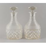 Property of a deceased estate - a pair of George III cut glass decanters, etched numbers '2' and '6'