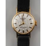 Property of a lady - a lady's Rotary 9ct gold cased wristwatch, on black leather strap, boxed.