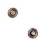 A pair of yellow gold cabochon garnet & diamond earrings, each approximately 10mm diameter, with