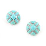 A pair of good quality 18ct white gold turquoise & diamond knot earrings, with clip fastenings, each