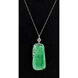 A Chinese certificated untreated jadeite pendant carved as a gourd, on 14ct white gold chain