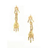 A pair of Victorian unmarked yellow gold pendant earrings, each approximately 61mm long (2).