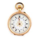Property of a lady - an early 20th century 14ct gold keyless wind fob watch, the enamel dial with