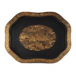 Property of a lady - a Chinese export black lacquer tray, second quarter 19th century, 28.15ins. (