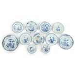 Property of a lady - eleven 18th century Chinese Qianlong period exportware blue & white plates