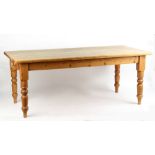 Property of a deceased estate - a Victorian pine farmhouse kitchen table, with turned legs, the