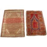 Property of a deceased estate - an antique Turkish Milas prayer rug, 51 by 33ins. (130 by 84cms.);
