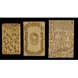 Property of a lady - three 19th century Chinese Canton carved ivory card cases, the largest 4.55ins.