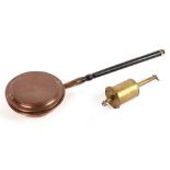 A 19th century copper warming pan; together with a brass meat jack (2).