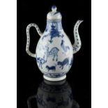 Property of a lady - a Chinese blue & white ewer & cover, 18th / 19th century, painted with the