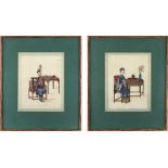 Property of a lady - a pair of 19th century Chinese paintings on pith paper, each depicting a lady