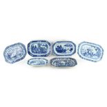 Property of a lady - six 18th century Chinese Qianlong period blue & white exportware meat plates,