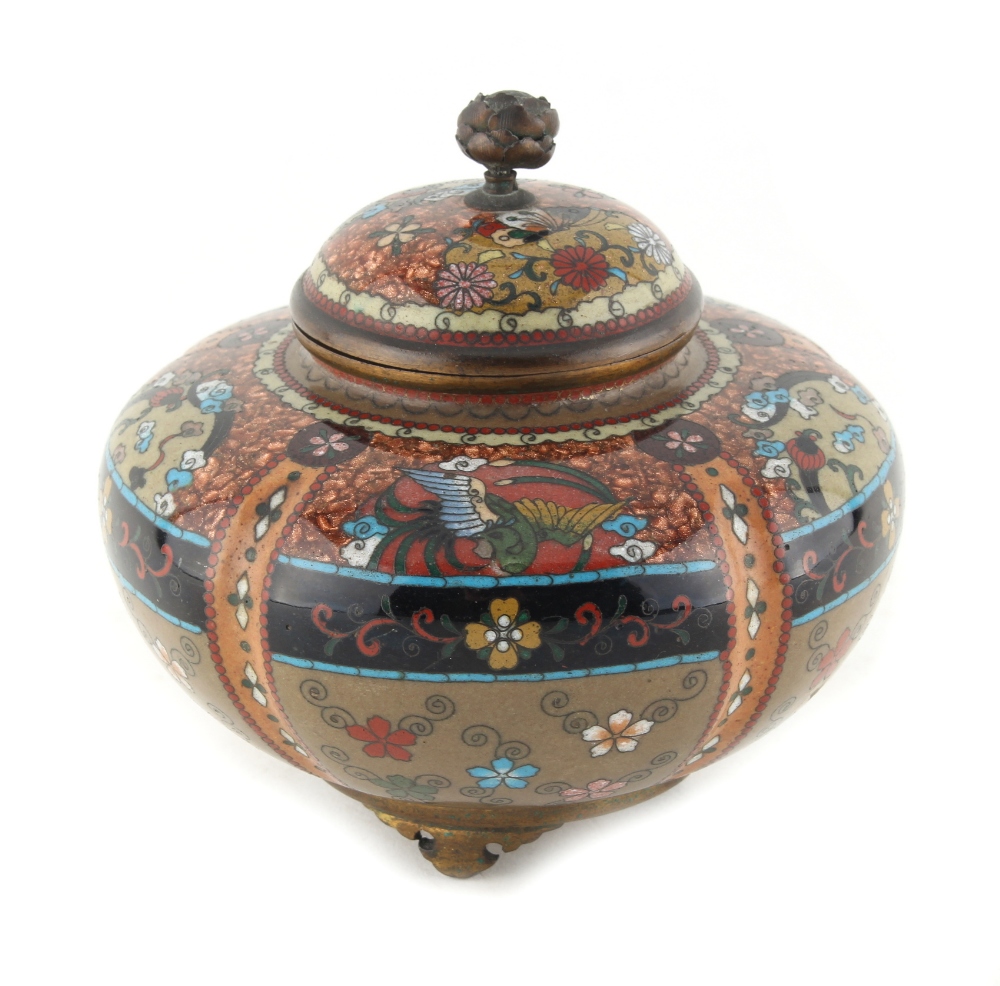 Property of a lady - a Japanese cloisonne lobed koro, Meiji period (1868-1912), 4.5ins. (11.5cms.) - Image 2 of 2