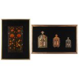 Property of a deceased estate - four Persian painted wood mirrors, each with twin shutters, the