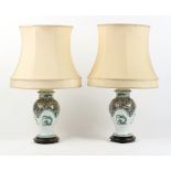 Property of a deceased estate - a pair of modern porcelain green dragon decorated table lamps with