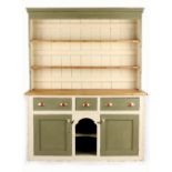 Property of a gentleman - a Victorian later painted two-part dresser, with dog kennel base, 62.