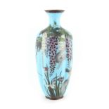 Property of a lady - a Japanese cloisonne pale blue ground vase, of lobed form, Meiji period (1868-