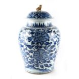 A large Chinese blue & white baluster vase & cover, Kangxi period (1662-1722), hairline crack to