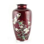 Property of a gentleman - a Japanese cloisonne vase decorated with a bird in flowering shrub, on a