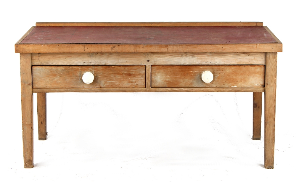 Property of a deceased estate - a pine scullery table with two through drawers, 58.25ins. (