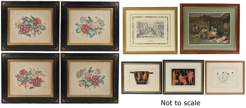 Property of a gentleman - a set of four gilt painted ebonised framed botanical prints after Patzi