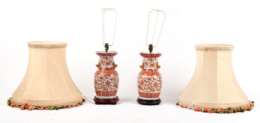 Property of a deceased estate - a pair of modern Chinese porcelain iron red decorated table lamps - Image 2 of 2