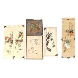 Property of a gentleman - a Chinese scroll painting on silk depicting bees & flowers, mid / late