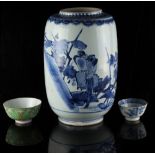 Property of a deceased estate - a late 19th century Japanese blue & white lantern vase, 11.8ins. (
