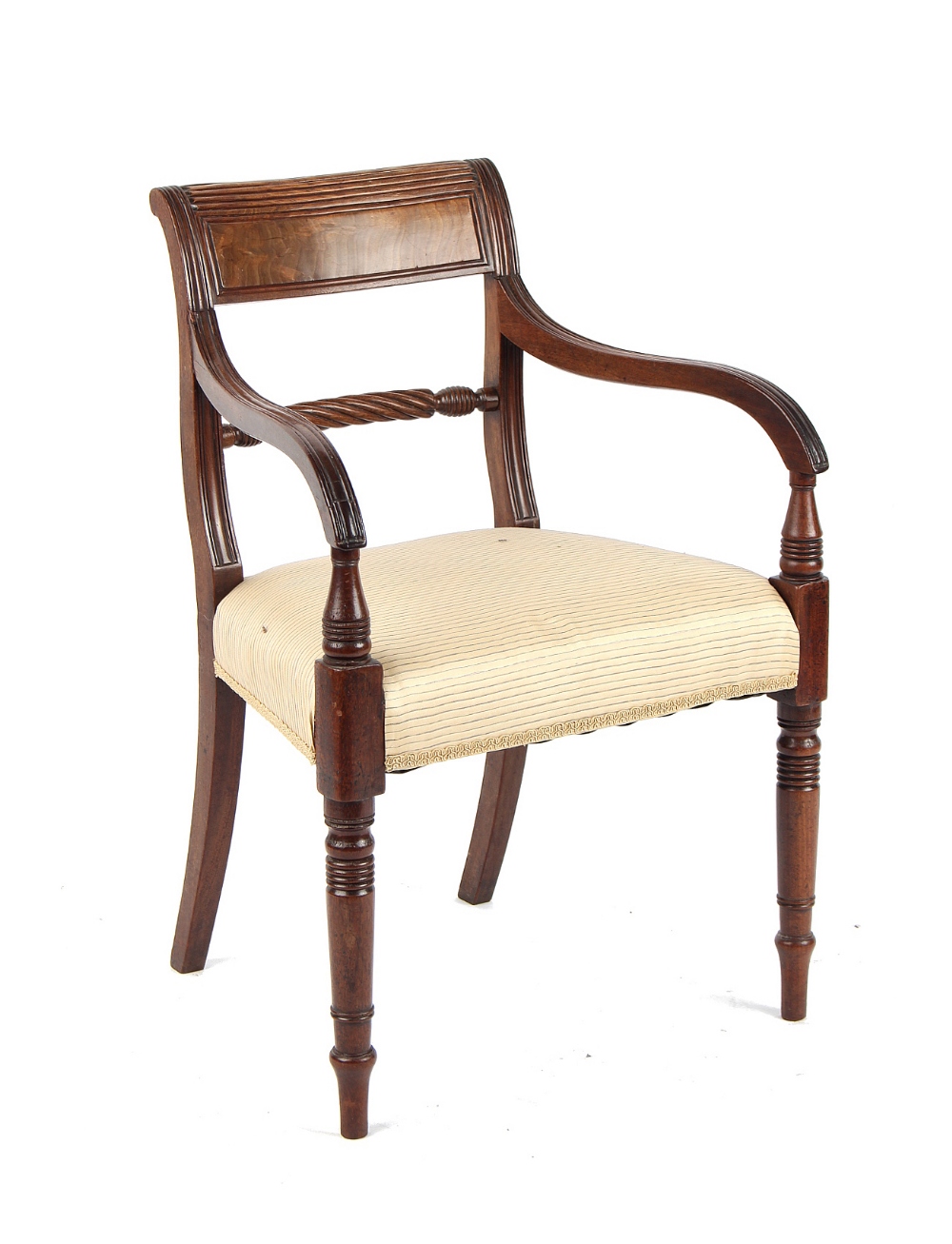 Property of a gentleman - an early 19th century George IV mahogany bar-back elbow chair, with ring