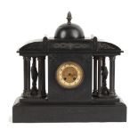 Property of a gentleman - a large 19th century black marble architectural cased mantel clock, the