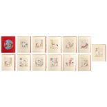 A good late 19th century album of twelve erotic paintings on paper, complete, each painting