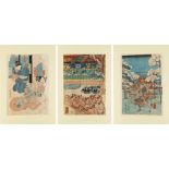 Three mid 19th century Japanese woodblock prints by Kuniyoshi Utagawa (1798-1861), oban, mounted but