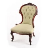 Property of a lady of title - a Victorian carved walnut & button upholstered spoon-back chair,