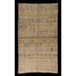 Property of a lady - a good early 18th century sampler by Martha Hoskins, dated 1726, 16 by 9.25ins.