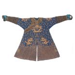 Property of a lady - a late 19th / early 20th century Chinese gilt thread dragon decorated blue