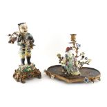 Property of a lady - two 19th century Chinese famille verte figures with gilt metal mounts, the