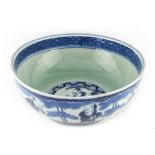 Property of a lady - a Chinese blue & white celadon ground bowl, late 19th century, painted with