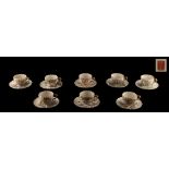 A set of eight Japanese Satsuma cups & saucers by Kinkozan, late Meiji period (1868-1912), gilt 3-