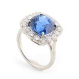 A fine certificated unheated Madagascan sapphire & diamond ring, the rounded square cushion cut