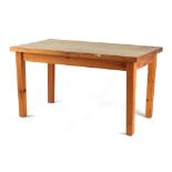 Property of a deceased estate - a pine kitchen table with 1.75-inch thick top, 54ins. (137cms.)